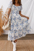 Smocked Bodice Puff Sleeve Bohemian A Line Floral Dress