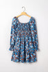 Smocked Bodice Ruffled Sleeve A Line Floral Dress