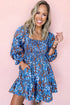 Smocked Bodice Ruffled Sleeve A Line Floral Dress