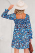 Smocked Bodice Ruffled Sleeve A Line Floral Dress