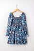 Smocked Bodice Ruffled Sleeve A Line Floral Dress