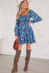 Smocked Bodice Ruffled Sleeve A Line Floral Dress