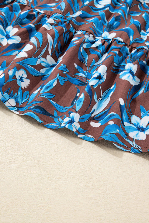 Smocked Bodice Ruffled Sleeve A Line Floral Dress