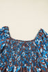 Smocked Bodice Ruffled Sleeve A Line Floral Dress