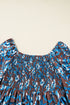 Smocked Bodice Ruffled Sleeve A Line Floral Dress