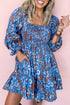 Smocked Bodice Ruffled Sleeve A Line Floral Dress
