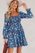 Smocked Bodice Ruffled Sleeve A Line Floral Dress
