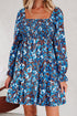Smocked Bodice Ruffled Sleeve A Line Floral Dress