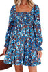 Smocked Bodice Ruffled Sleeve A Line Floral Dress