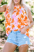 Smocked Bodice Ruffled Sleeve Floral Print Top