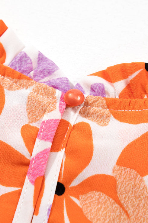 Smocked Bodice Ruffled Sleeve Floral Print Top