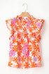 Smocked Bodice Ruffled Sleeve Floral Print Top