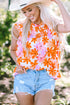 Smocked Bodice Ruffled Sleeve Floral Print Top