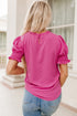 Smocked Bodice Short Puff Sleeve Square Neck Blouse