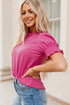 Smocked Bodice Short Puff Sleeve Square Neck Blouse