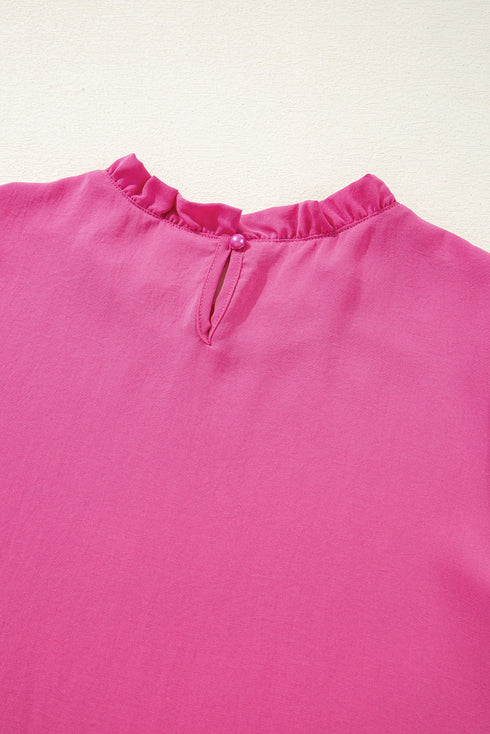 Smocked Bodice Short Puff Sleeve Square Neck Blouse