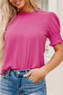 Smocked Bodice Short Puff Sleeve Square Neck Blouse
