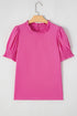 Smocked Bodice Short Puff Sleeve Square Neck Blouse