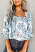 Smocked Bodice Square Neck Long Sleeve Ruffle Blouse