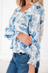 Smocked Bodice Square Neck Long Sleeve Ruffle Blouse