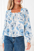 Smocked Bodice Square Neck Long Sleeve Ruffle Blouse