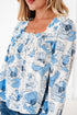Smocked Bodice Square Neck Long Sleeve Ruffle Blouse