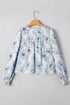 Smocked Bodice Square Neck Long Sleeve Ruffle Blouse