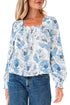 Smocked Bodice Square Neck Long Sleeve Ruffle Blouse