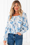Smocked Bodice Square Neck Long Sleeve Ruffle Blouse