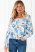 Smocked Bodice Square Neck Long Sleeve Ruffle Blouse