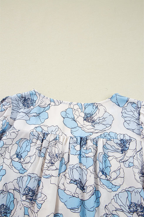 Smocked Bodice Square Neck Long Sleeve Ruffle Blouse