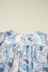 Smocked Bodice Square Neck Long Sleeve Ruffle Blouse