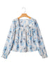 Smocked Bodice Square Neck Long Sleeve Ruffle Blouse