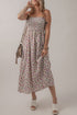 Smocked Bohemian Ditsy Print Fit Flare Floral Dress