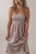 Smocked Bohemian Ditsy Print Fit Flare Floral Dress