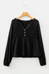 Smocked Bust Split Neck Button Detail Flowy Blouse