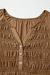 Smocked Bust Split Neck Button Detail Flowy Blouse