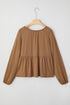 Smocked Bust Split Neck Button Detail Flowy Blouse