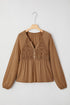 Smocked Bust Split Neck Button Detail Flowy Blouse