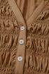 Smocked Bust Split Neck Button Detail Flowy Blouse