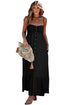Smocked Button Front Woven Cotton Boho Tiered Dress