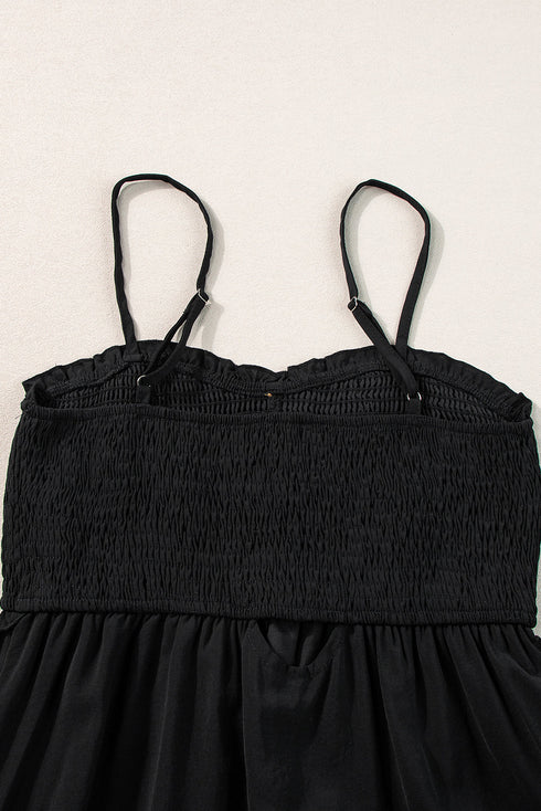 Smocked Button Front Woven Cotton Boho Tiered Dress