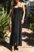 Smocked Button Front Woven Cotton Boho Tiered Dress