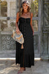 Smocked Button Front Woven Cotton Boho Tiered Dress