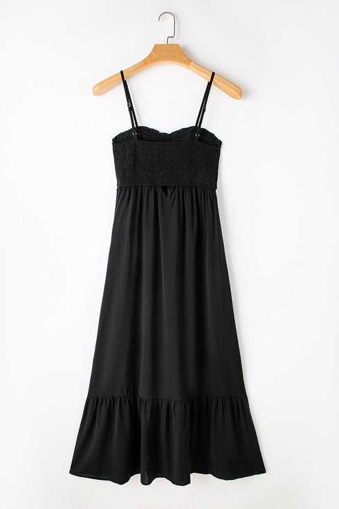Smocked Button Front Woven Cotton Boho Tiered Dress