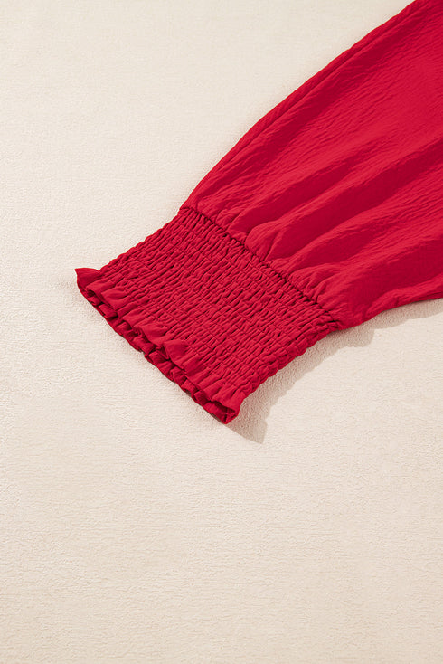 Smocked Cuff Dolman Split Neck Oversized Tunic Blouse