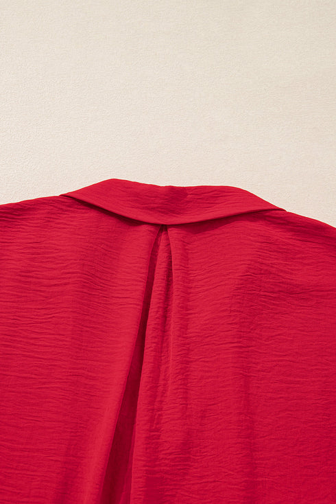 Smocked Cuff Dolman Split Neck Oversized Tunic Blouse