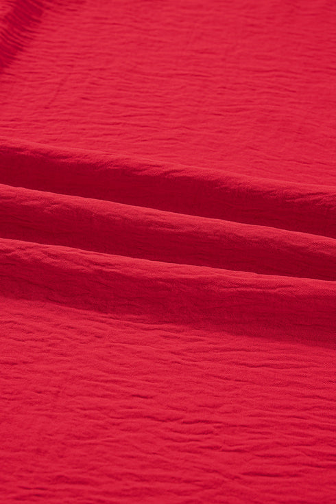 Smocked Cuff Dolman Split Neck Oversized Tunic Blouse