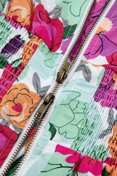 Smocked Floral Print Puffy Half Sleeve A Line Dress