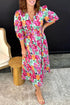 Smocked Floral Print Puffy Half Sleeve A Line Dress